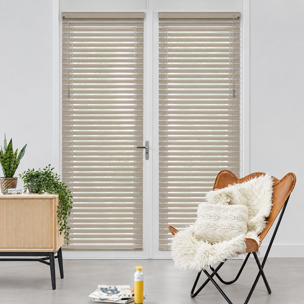 Zandbeige aluminium jaloezieën